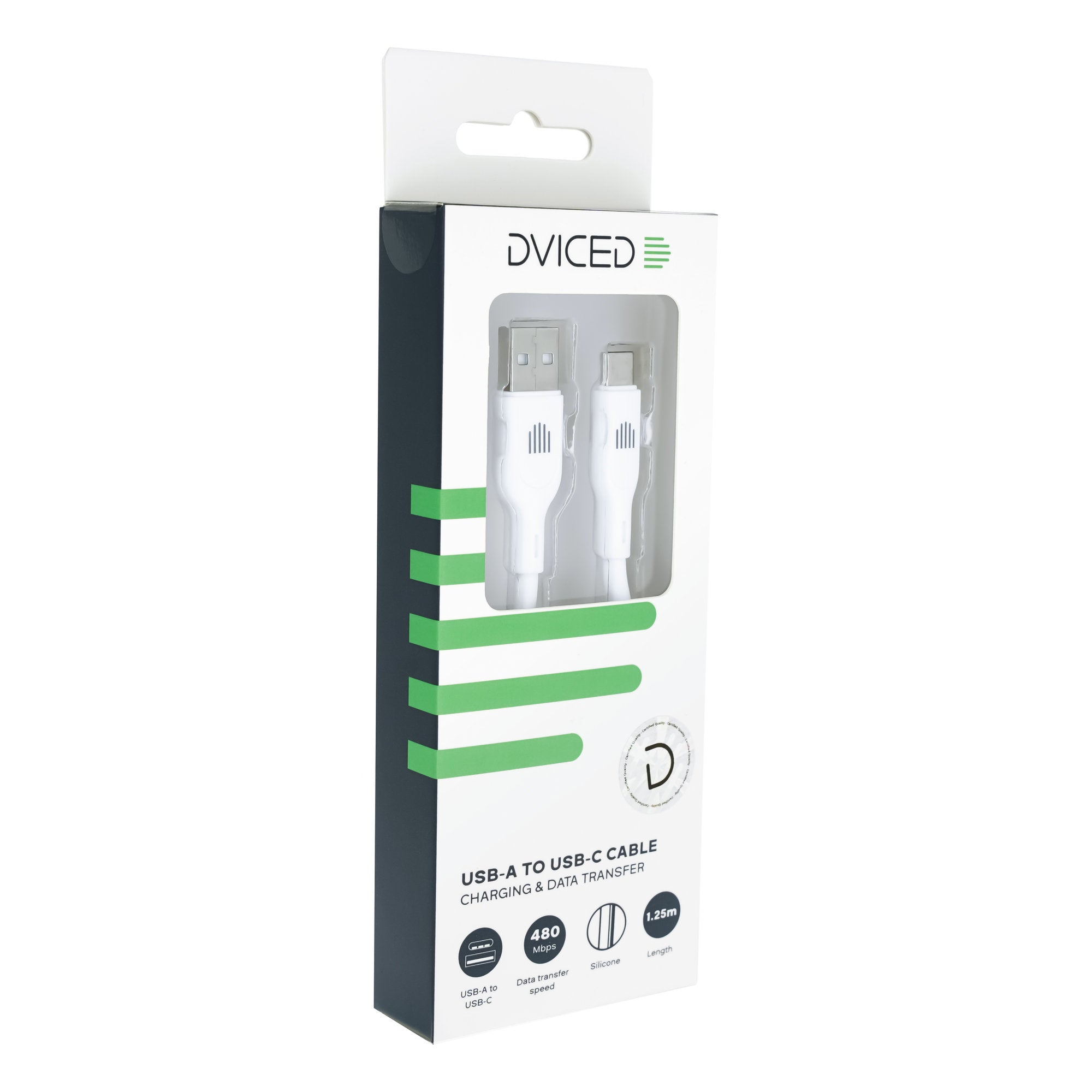 Dviced Cable USB-A to USB-C silicone 1,25m - White