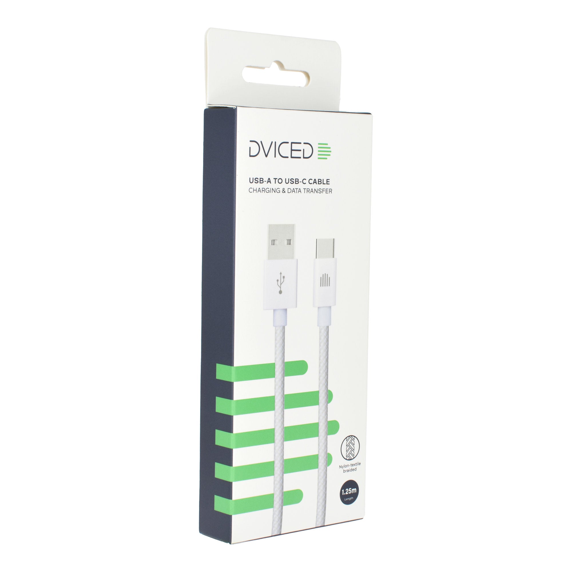 Dviced Cable USB-A to USB-C Nylon Textile 1,25m - White