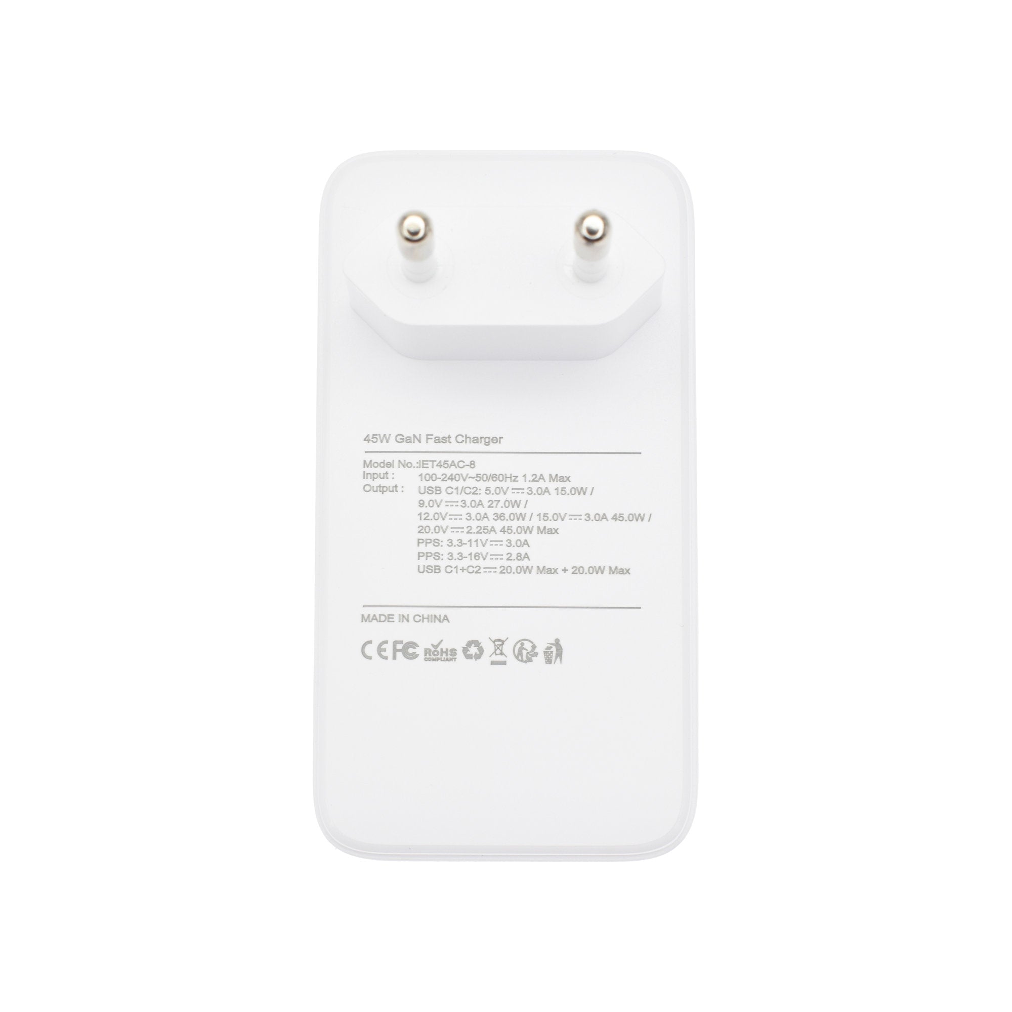 Dviced Slim Wall charger 45W GaN 2 USB-C EU - White