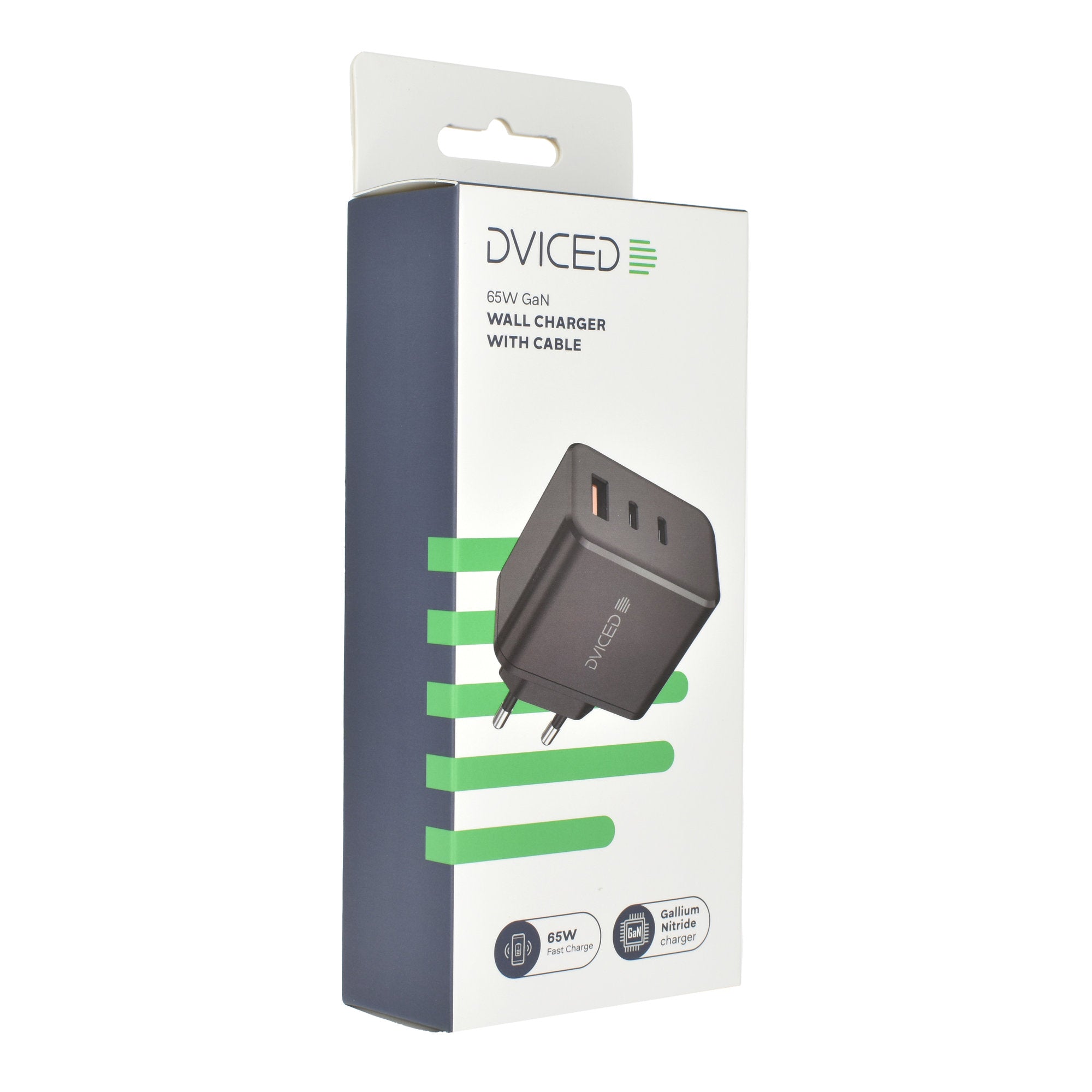 Dviced Wall charger 65W GaN 1 USB-A, 2 USB-C EU w cable - Black