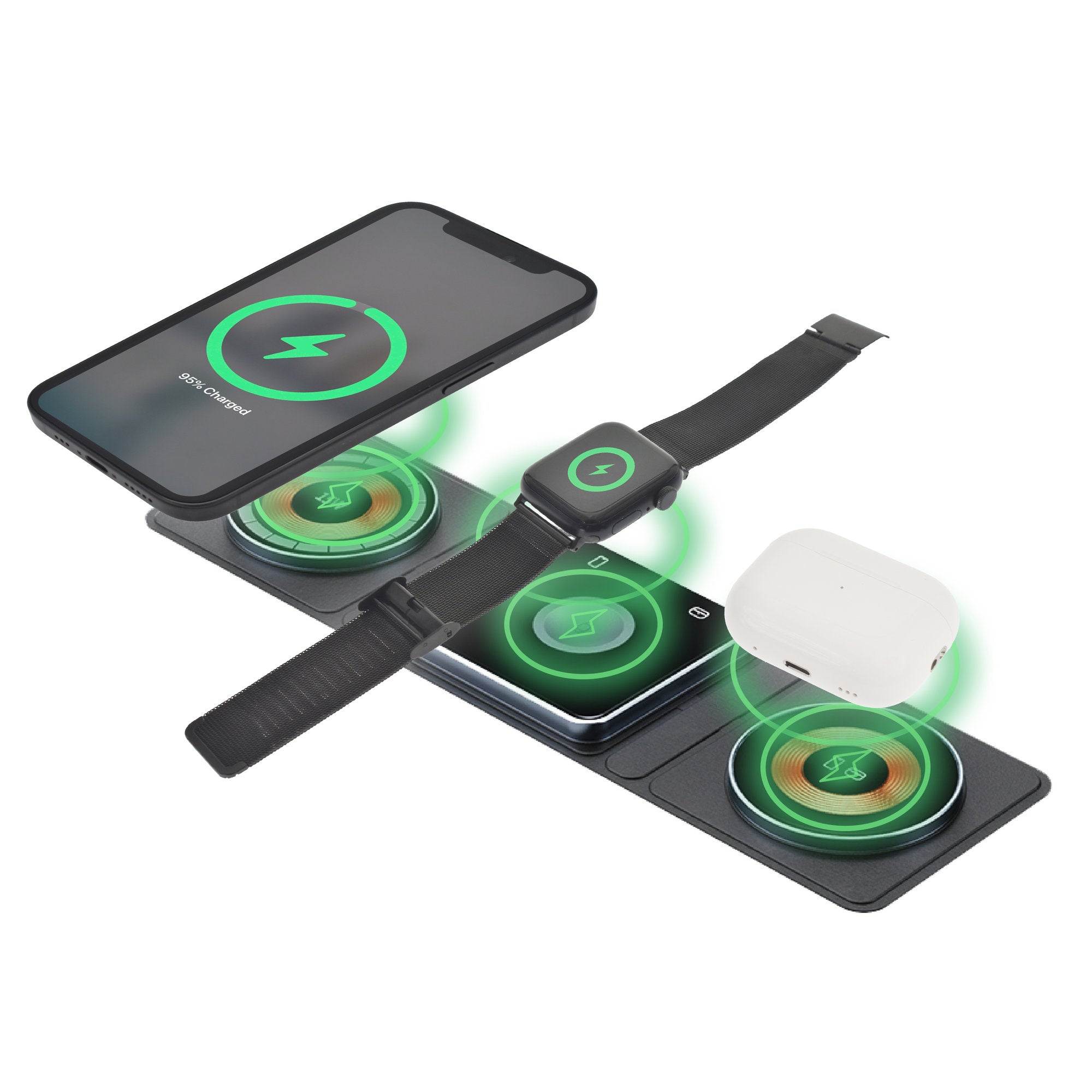 Dviced 3-in-1 foldable magnetic wireless charger - Black/Copper