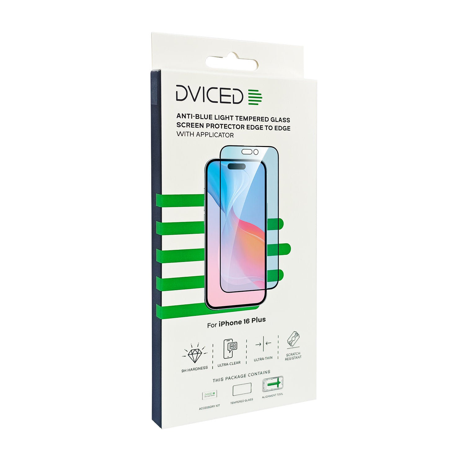Dviced anti-blue light tempered glass screen protector edge to edge for iPhone 16 Plus with applicator