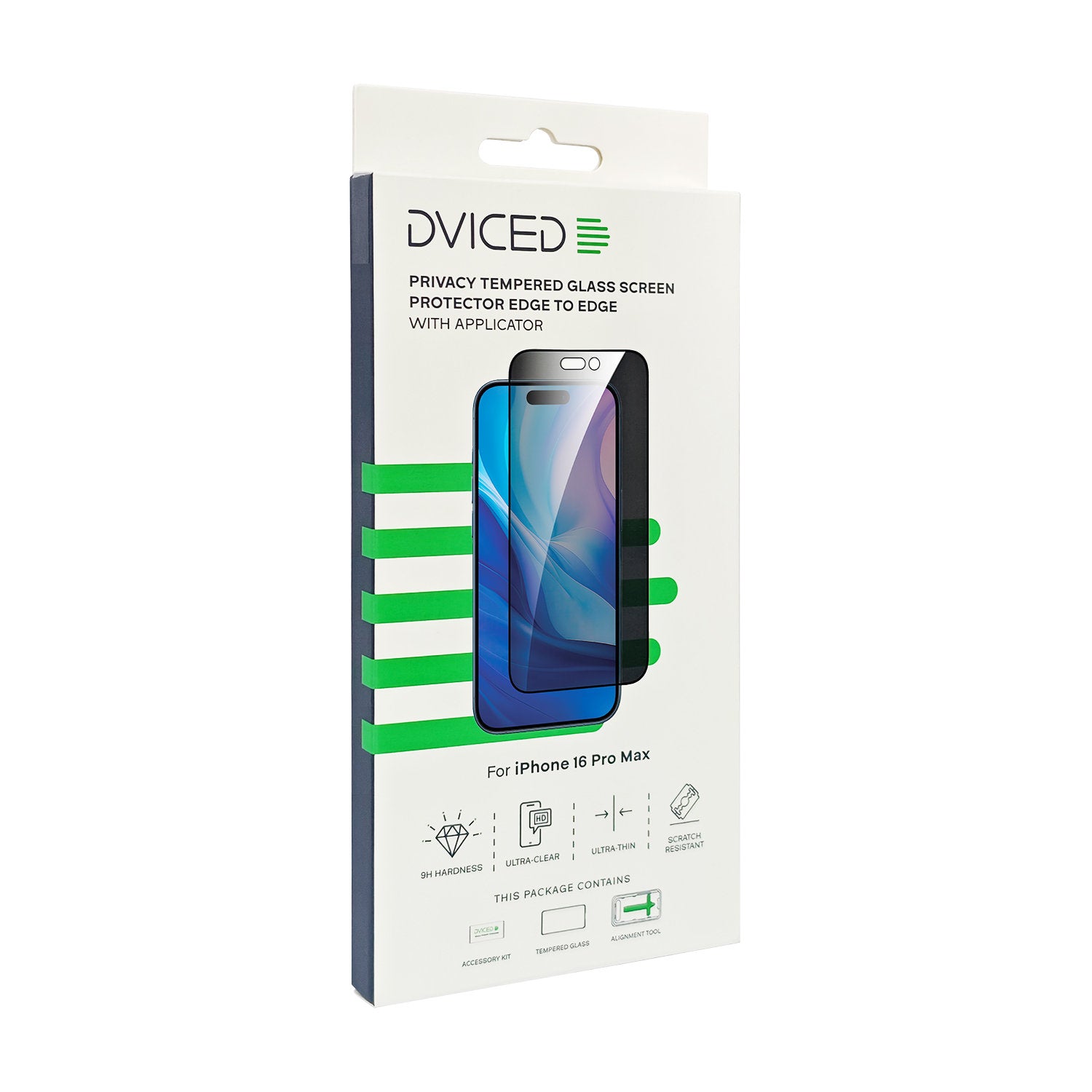 Dviced privacy tempered glass screen protector edge to edge for iPhone 16 Pro Max with applicator