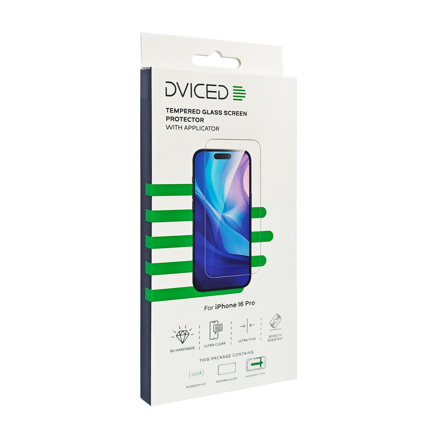 Dviced tempered glass screen protector for iPhone 16 Pro with applicator