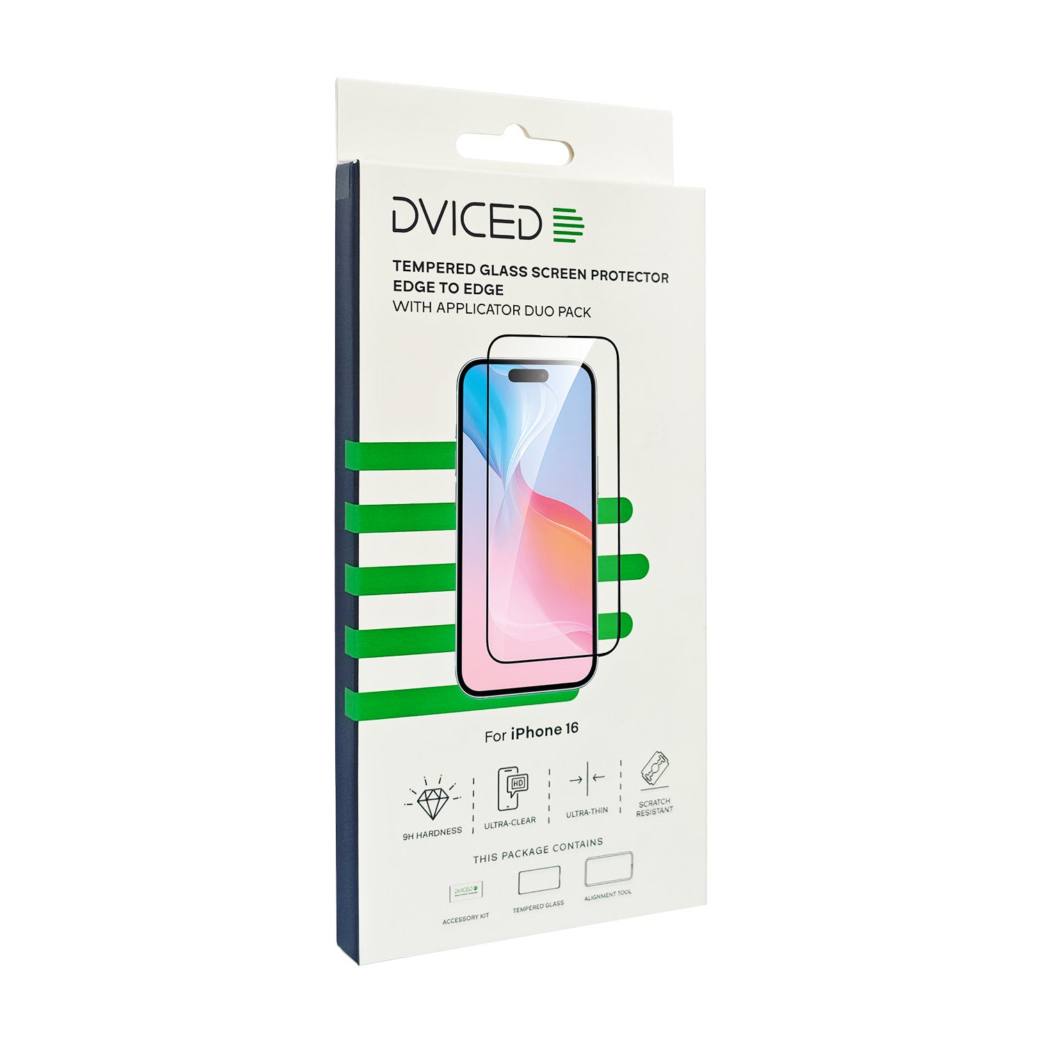 Dviced tempered glass screen protector edge to edge for iPhone 16 with applicator Duo Pack