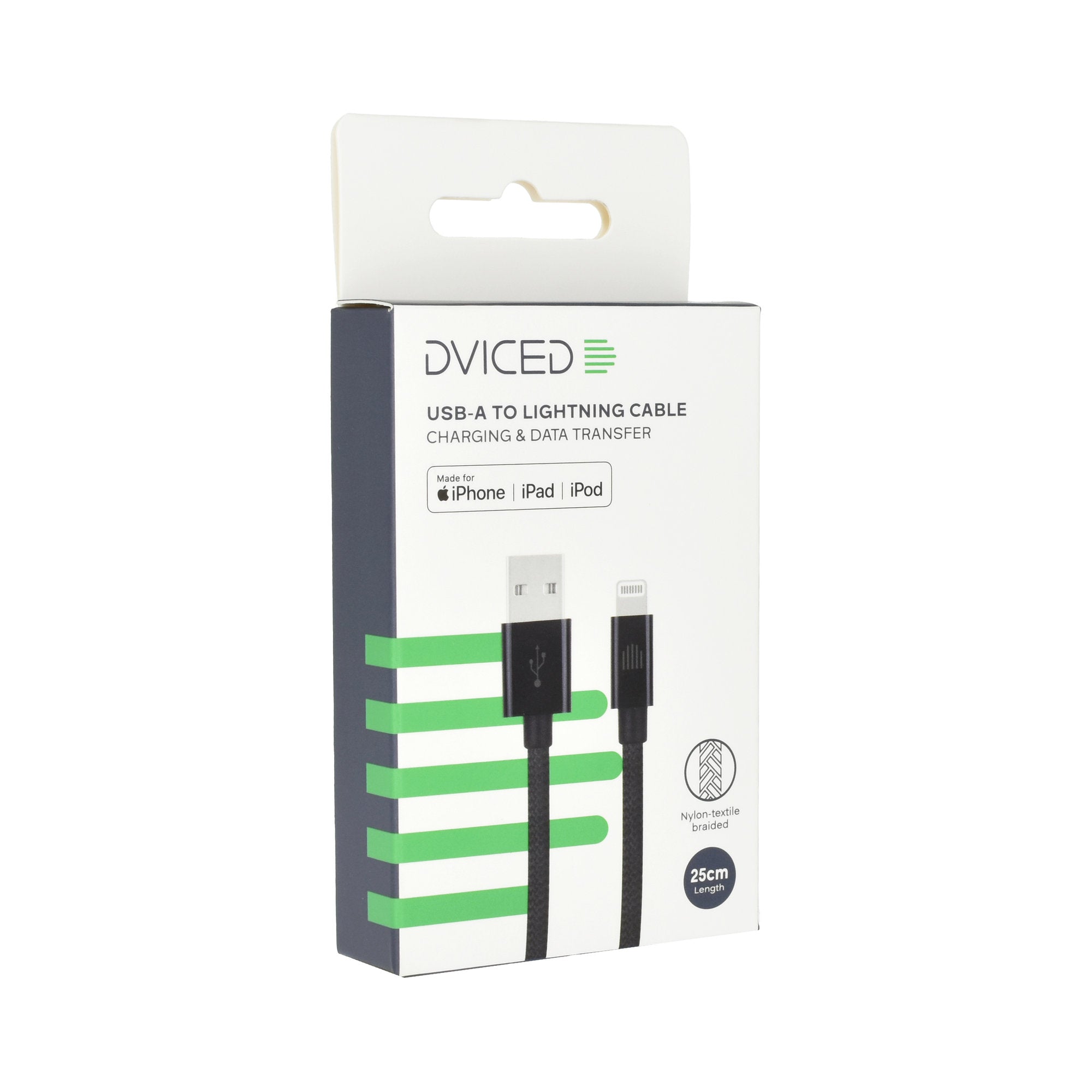 Dviced Cable USB-A to Lightning Nylon Textile 0,25m - Black