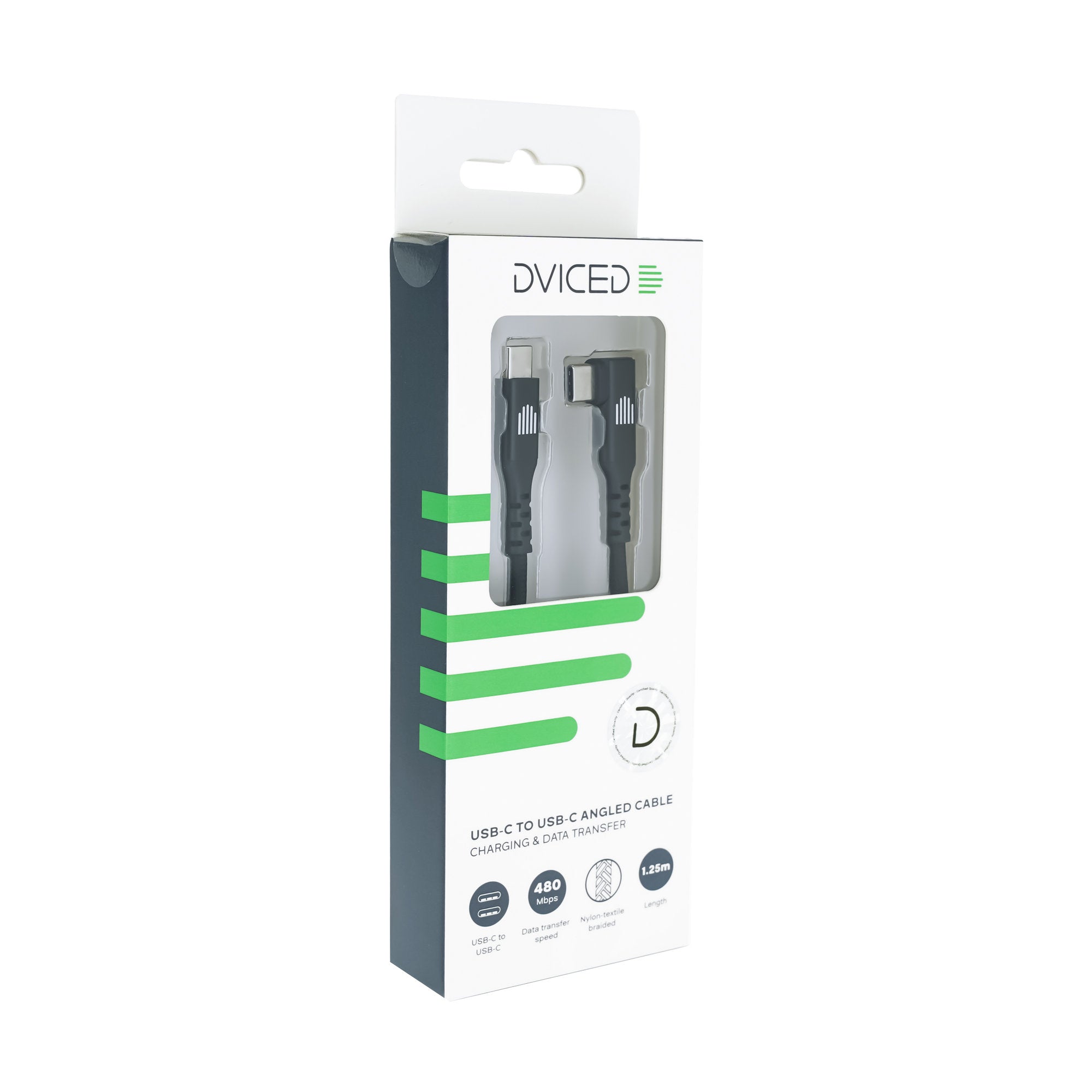 Dviced Angled Braided cable USB-C to USB-C, 1,25m - Black