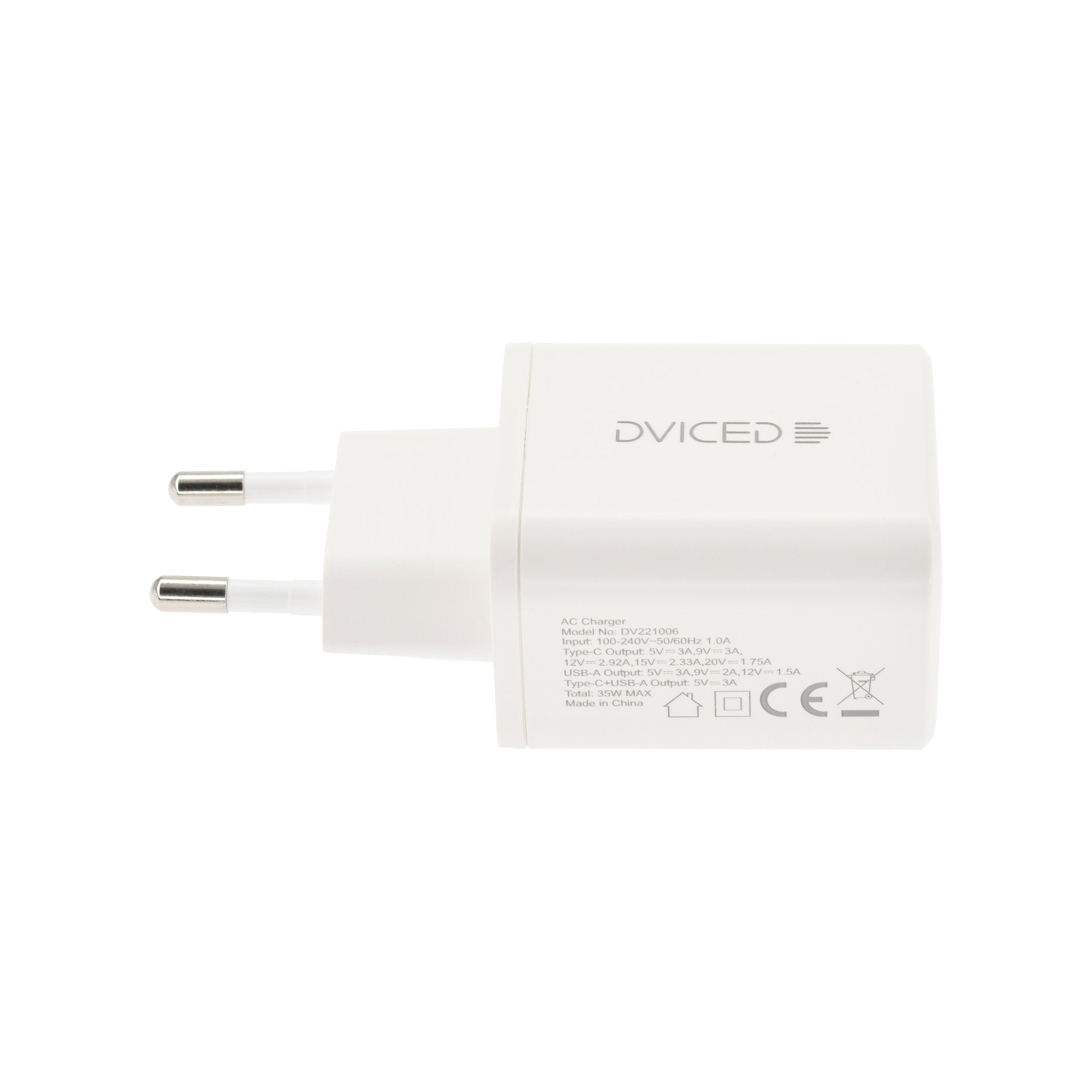 Dviced Wall charger 35W GaN 1 USB-A, 1 USB-C EU - White
