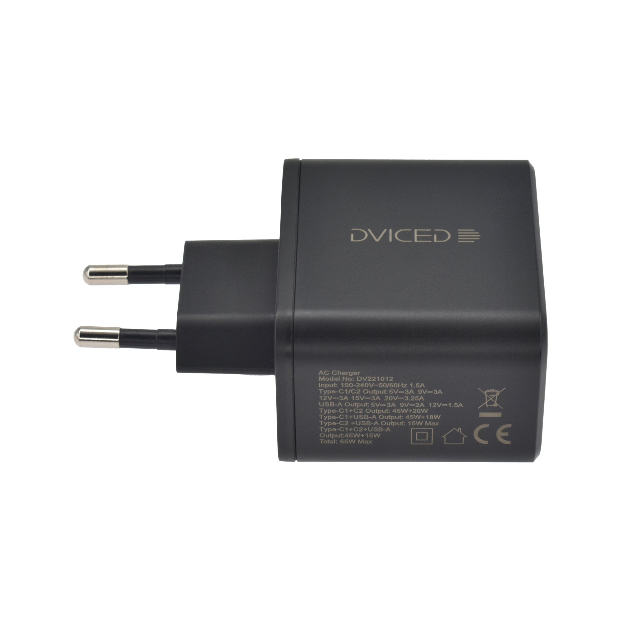 Dviced Wall charger 65W GaN 1 USB-A, 2 USB-C EU - Black
