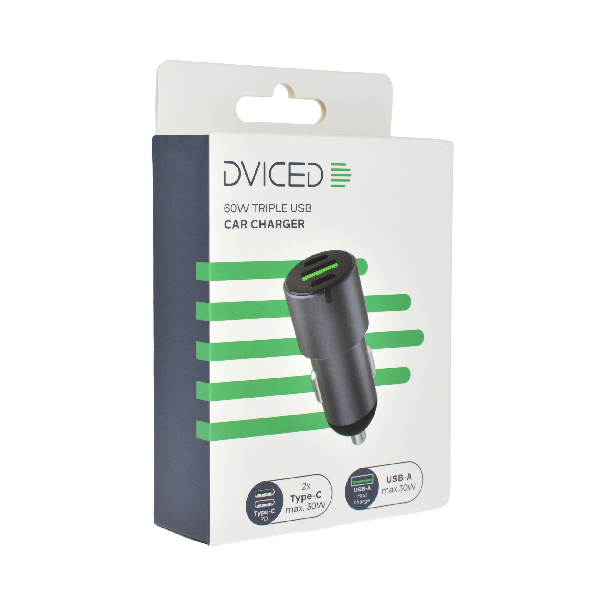 Dviced Car charger 60W 1 USB-A, 2 USB-C - Gray