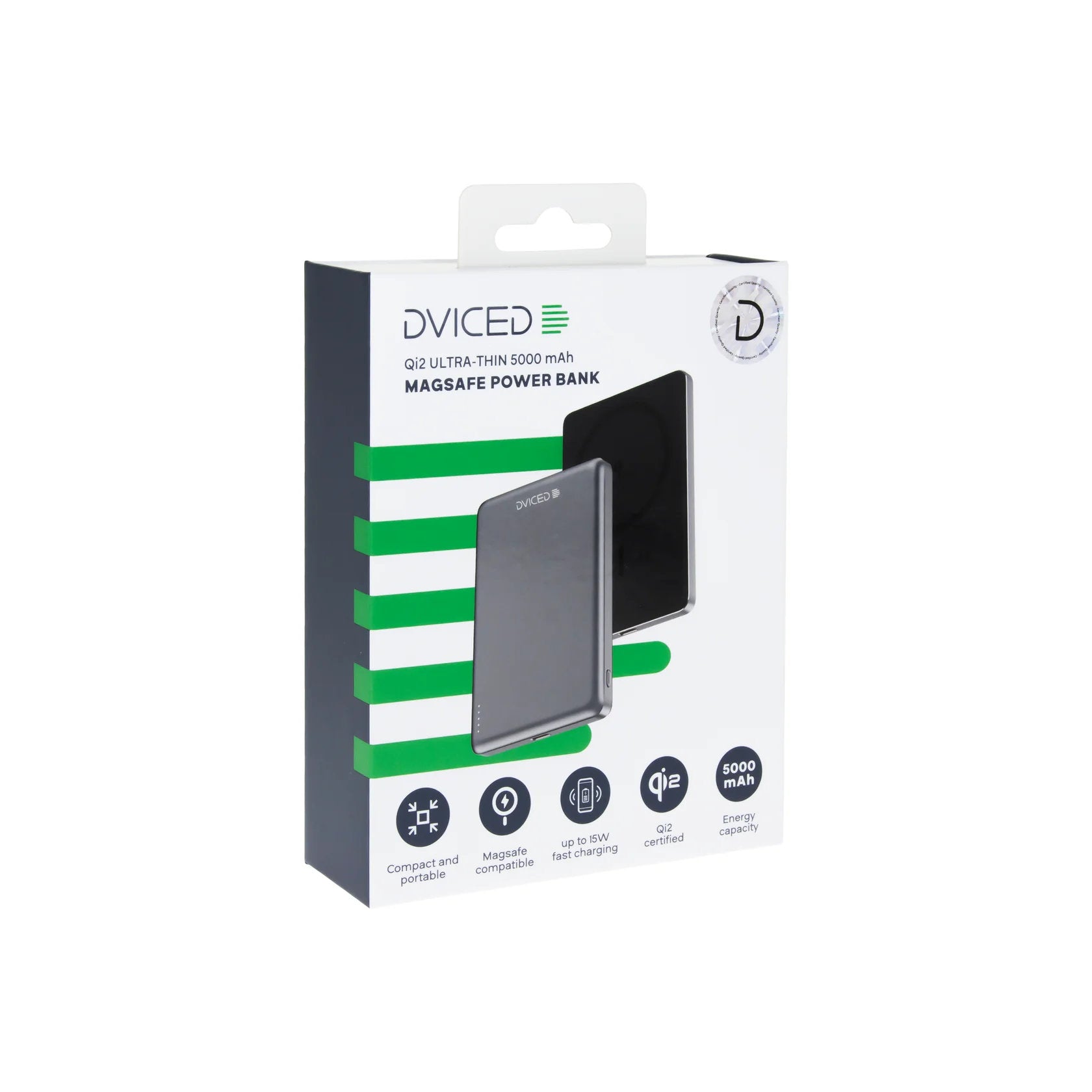 Dviced Qi2 Ultrathin MagSafe Power bank 5000mAh - Black/Grey