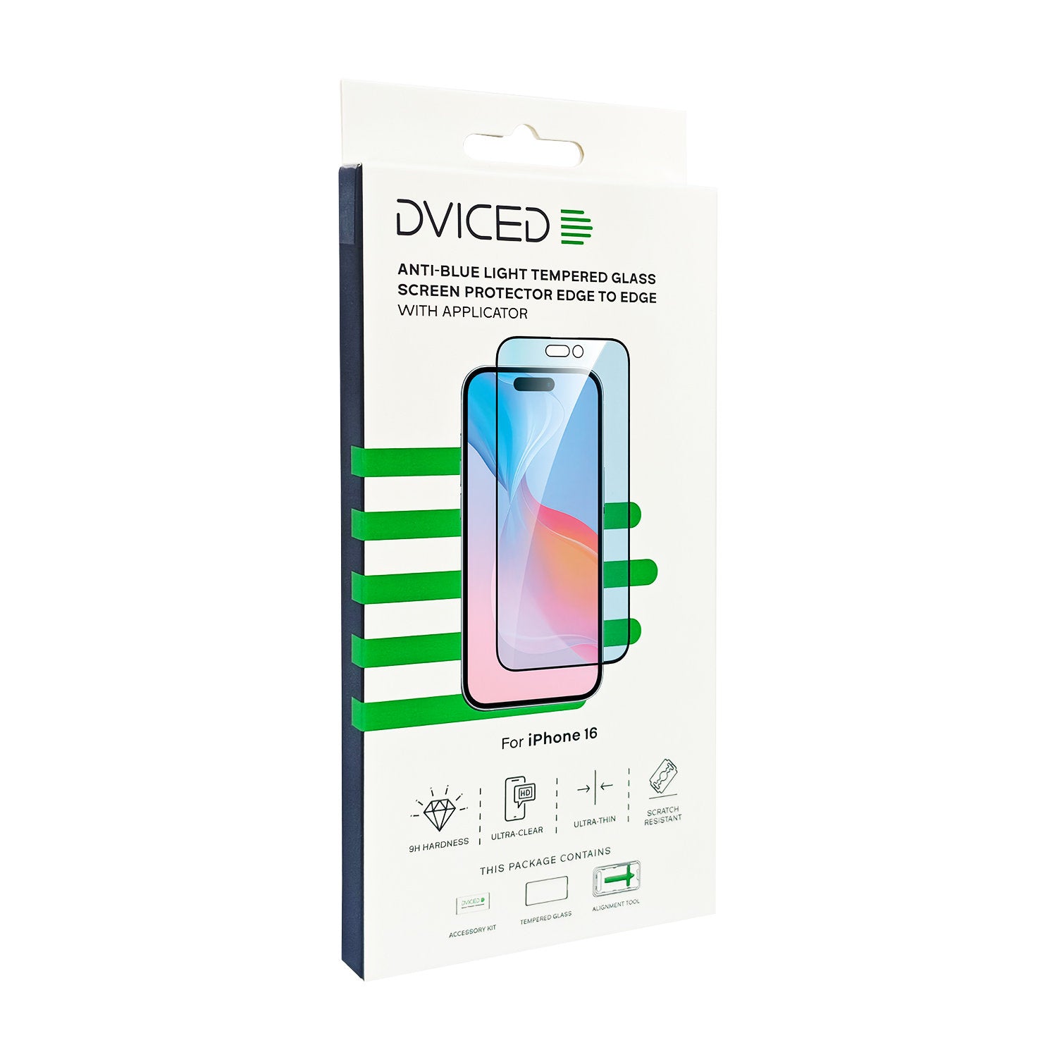 Dviced anti-blue light tempered glass screen protector edge to edge for iPhone 16 with applicator