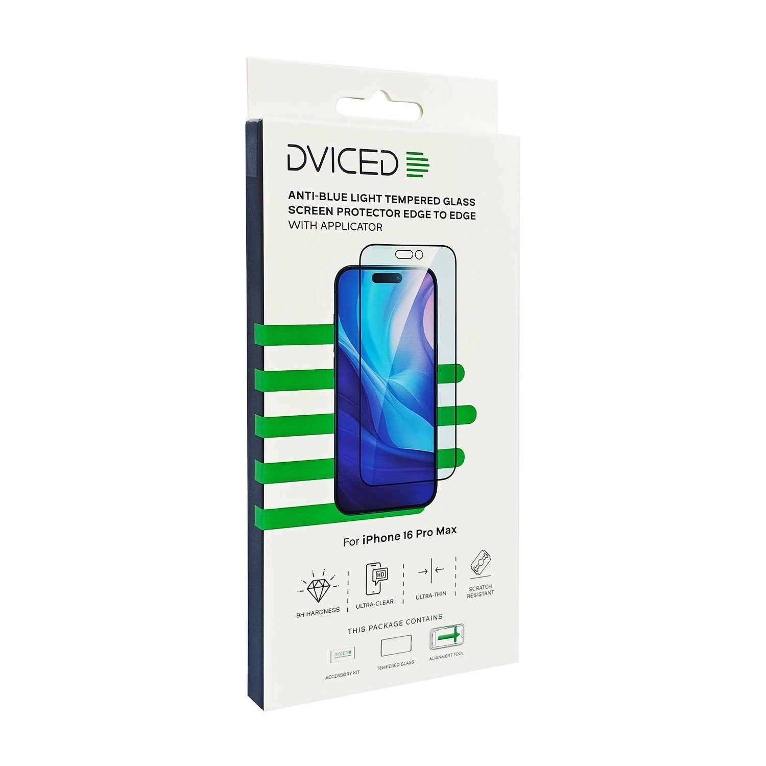 Dviced anti-blue light tempered glass screen protector edge to edge for iPhone 16 Pro Max with applicator