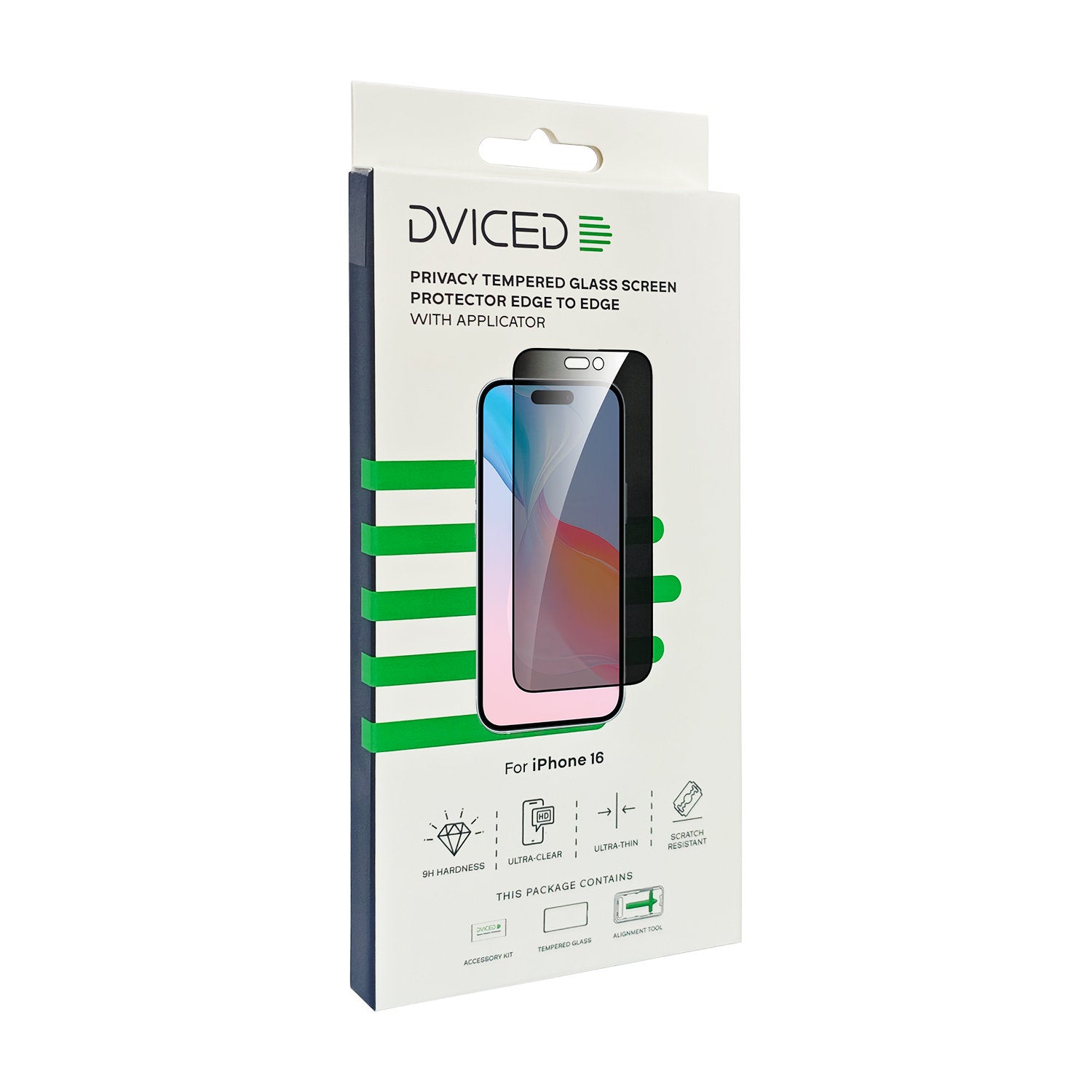 Dviced privacy tempered glass screen protector edge to edge for iPhone 16 with applicator