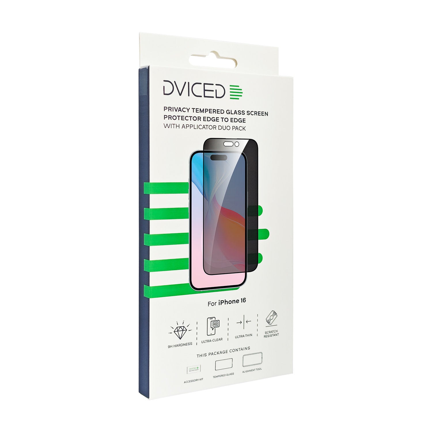 Dviced privacy tempered glass screen protector edge to edge for iPhone 16 with applicator Duo Pack