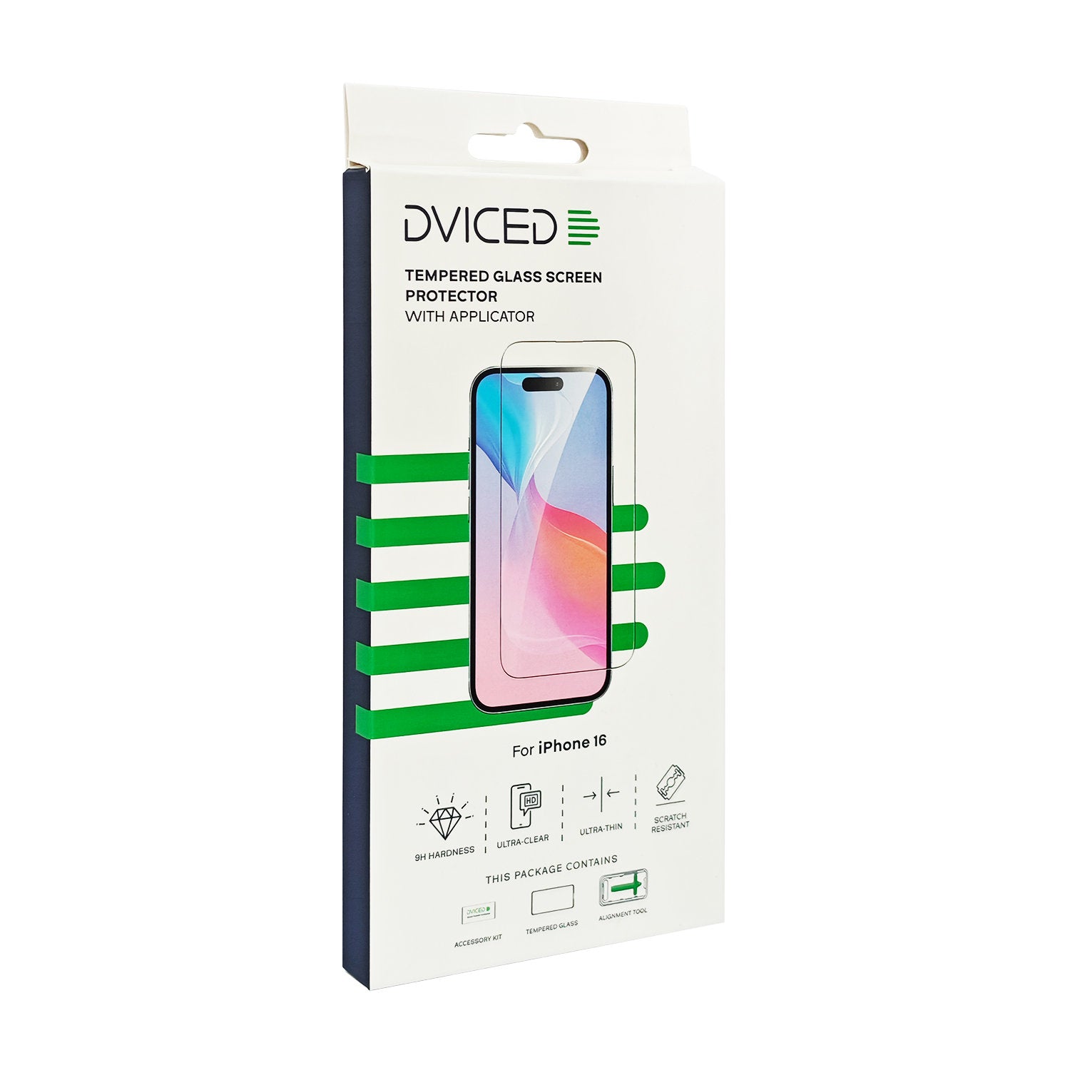 Dviced tempered glass screen protector for iPhone 16 with applicator