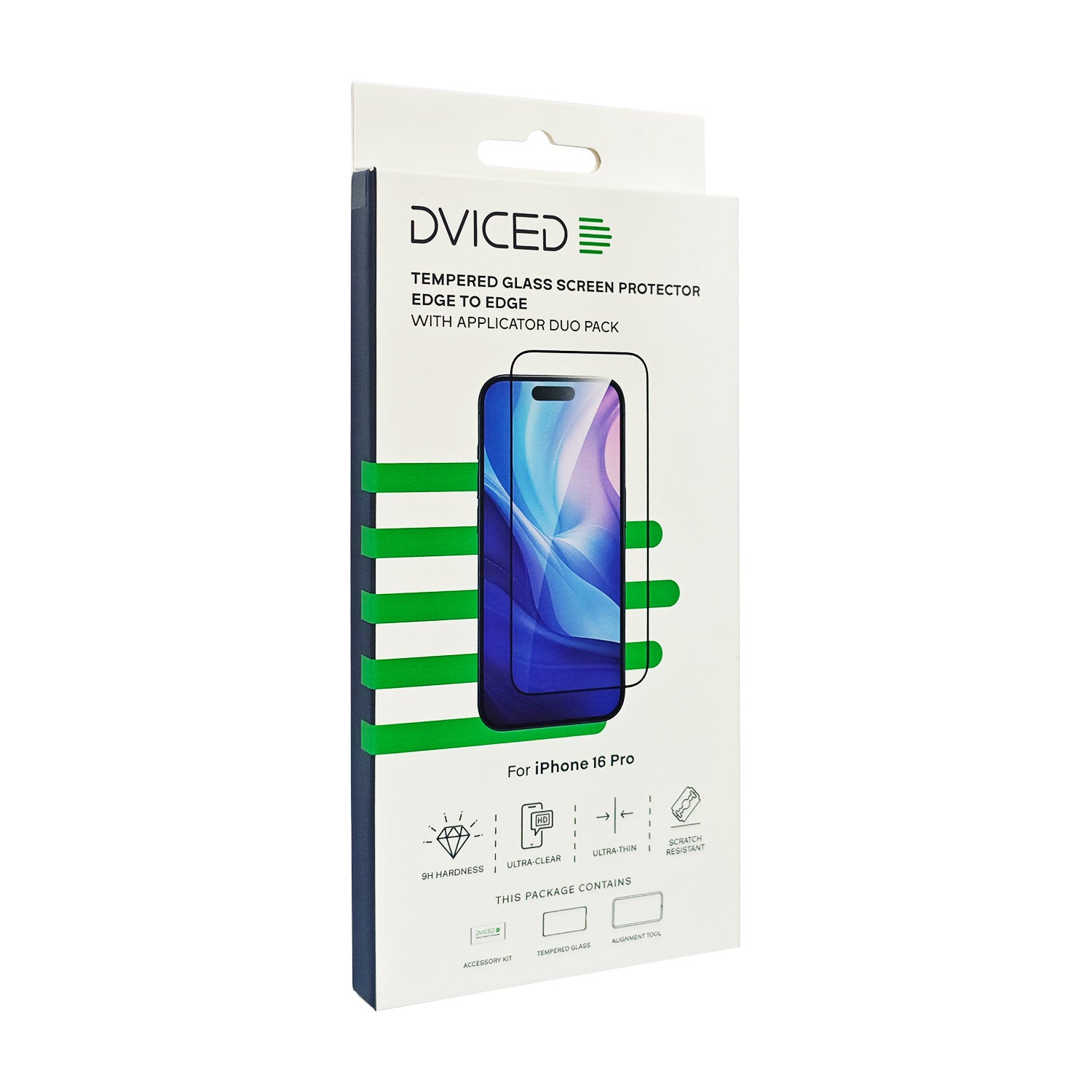 Dviced tempered glass screen protector edge to edge for iPhone 16 Pro with applicator Duo Pack