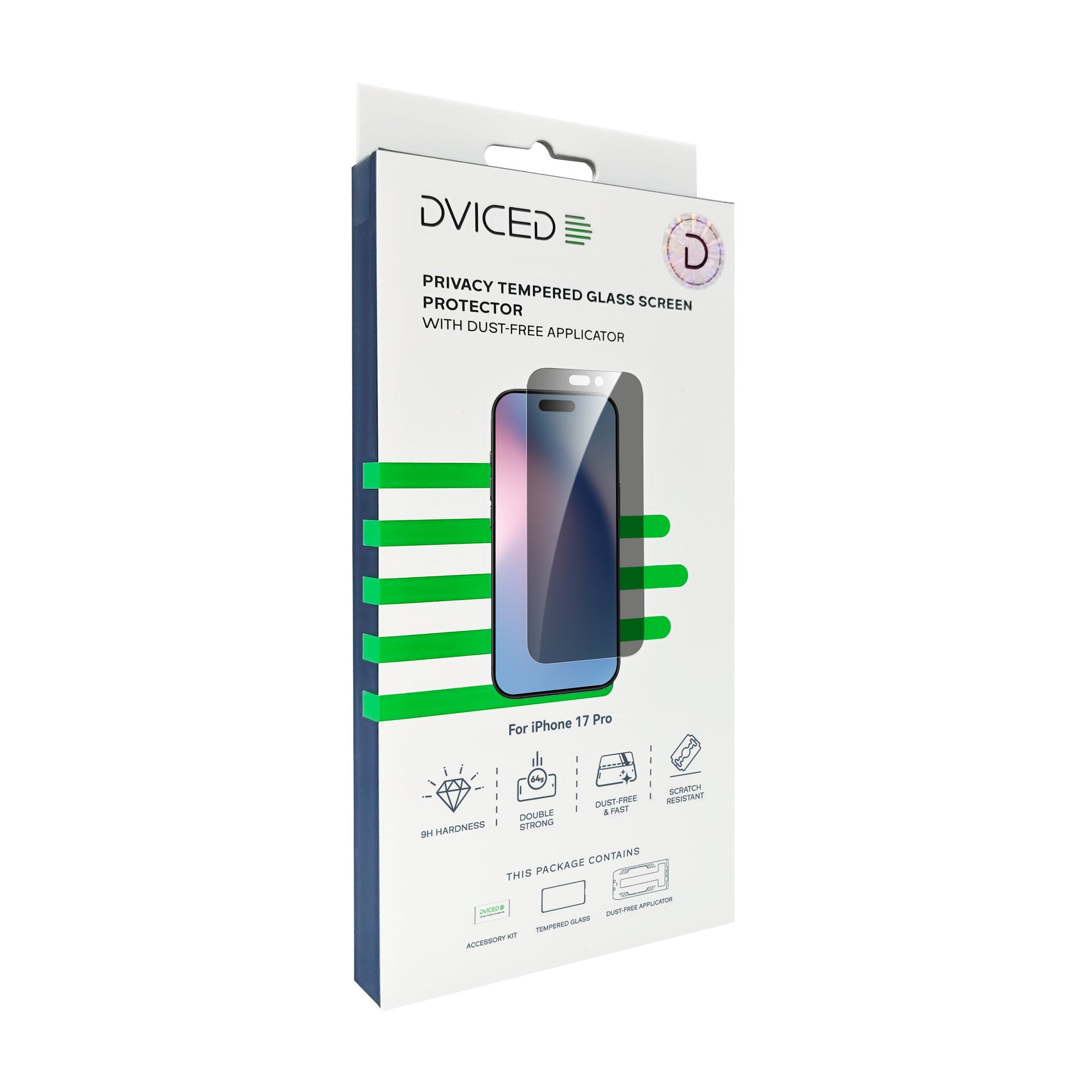 Dviced Privacy Tempered glass screen protector for iPhone 17 Pro with dust-free applicator