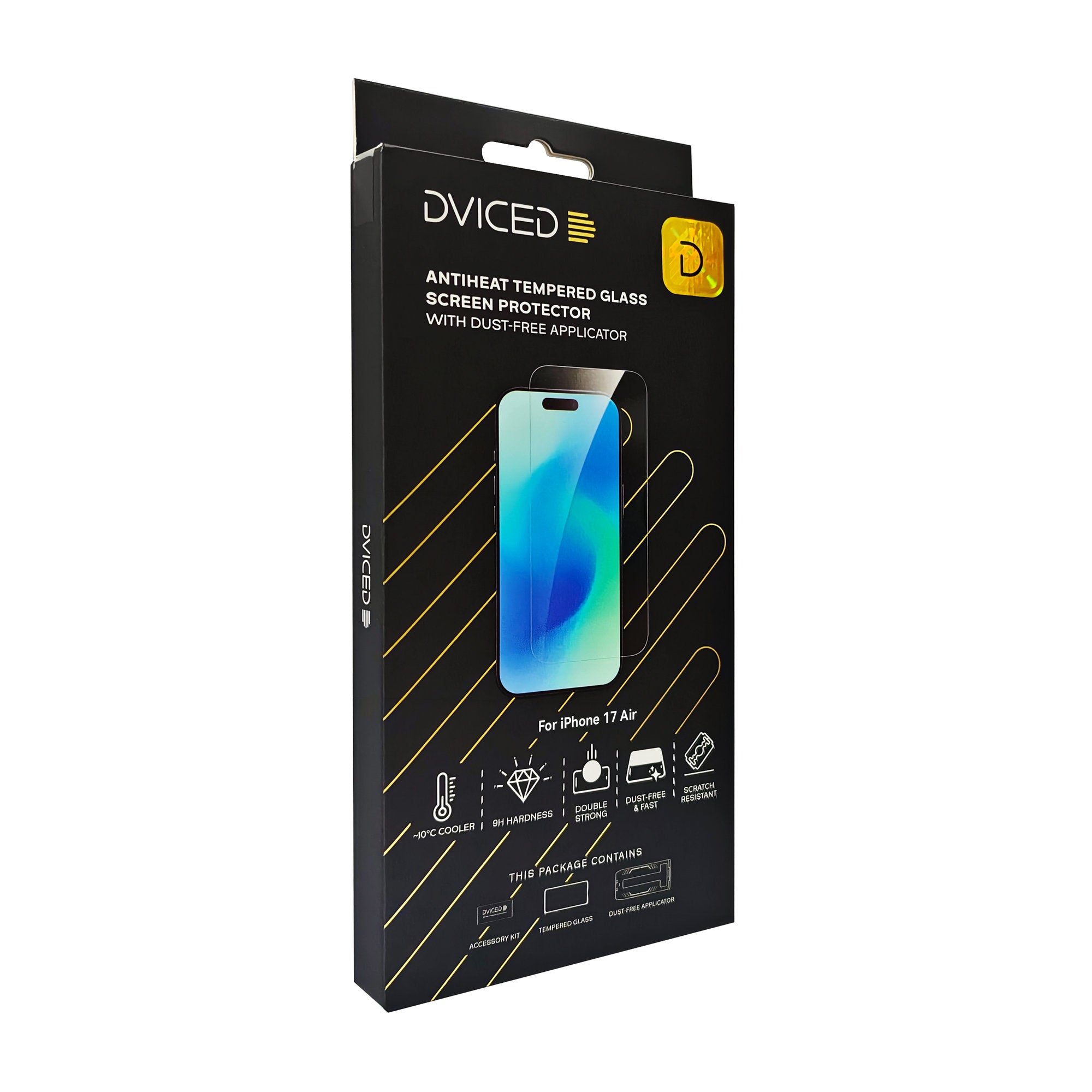 Dviced AntiHeat Tempered glass screen protector for iPhone Air with dust-free applicator