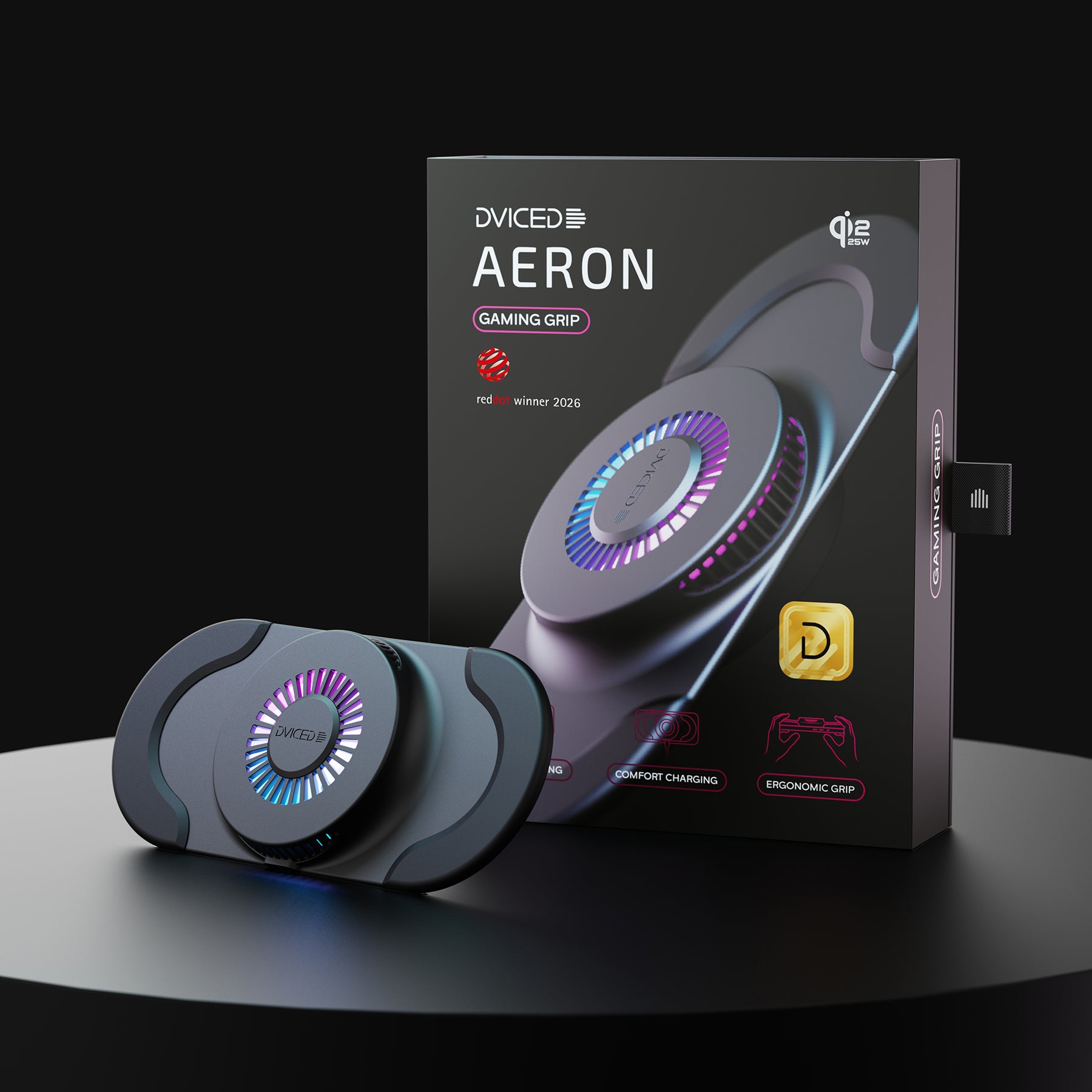 Dviced AERON Qi2.2 charger and active cooler for gaming